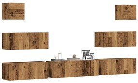 Set Mobile Tv 7 Pz Montato A Parete Legno Antico İn Truciolato /