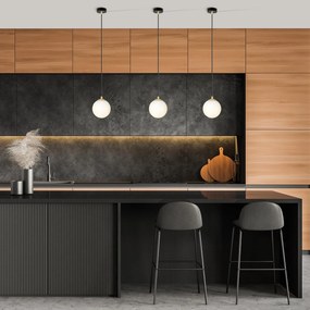 Sospensione Contemporanea Royal 1 Luce In Acciaio Nero/Oro Sfera Vetro Bianco