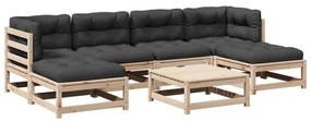 Set divani da giardino 7 pz con cuscini legno massello di pino