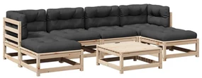 Set divani da giardino 7 pz con cuscini legno massello di pino