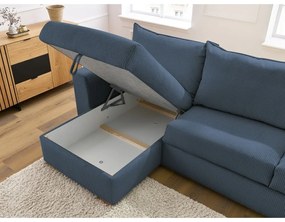 Divano angolare in blu scuro allungabile (con composizione variabile) con rivestimento in velluto a coste Augustin – Bobochic Paris