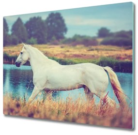 Tagliere in vetro temperato Lago di cavalli bianchi 60x52 cm
