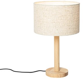 Lampada da tavolo rustica in legno con paralume in lino beige 25 cm - Mels