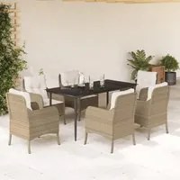 Set da Pranzo da Giardino 7 pz con Cuscini Beige in Polyrattan 3211966