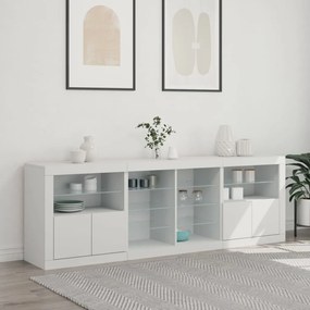 Credenza con luci led bianca 202x37x67 cm