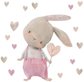Adesivi per pareti - Coniglietto rosa con cuore | Inspio