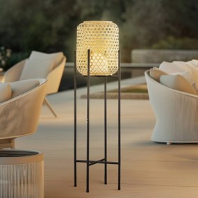Lucande Piantana LED Adebi, nero, bambù, Ø32,5 cm Adebi Lucande, dimmerabile, Nero, Alluminio, Campagna / Rustiche