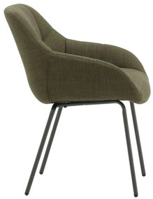 Set di poltroncine SMICHOV in tessuto verde scuro e gambe in metallo nero, con braccioli