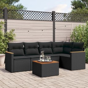 Set divano da giardino 6 pz con cuscini nero in polyrattan