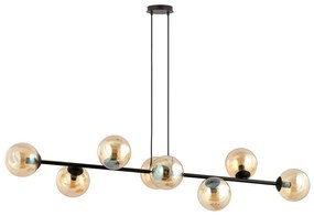 Lampadario Contemporaneo 8 Luci Durga In Acciaio Nero E Sfere In Vetro Ambra