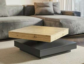 Tavolino Cotto in finitura rovere artisan e antracite con piano girevole a 360° – 67x67x33 cm