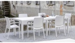 Tavolo da esterno Dmains, Tavolo rettangolare allungabile da pranzo, Tavolo da giardino estensibile effetto rattan, 100% Made in Italy, 150x90h72 cm, Bianco