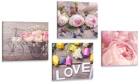 Set di quadri – Natura morta floreale delicata con scritta Love