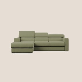 Dylan divano angolare con estraibile a cassettone in tessuto fiammato simil cotone impermeabile T19 verde