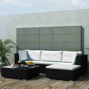 Set divani da giardino 5 pz con cuscini in polyrattan nero