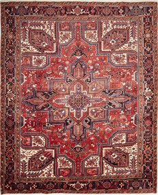 Heriz Tappeto 340x280 Rosso (Iran) Annodato A Mano