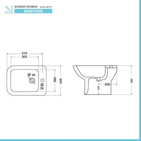 Wc e bidet tradizionali con scarico a terra e lavabo 60 cm Ginevra