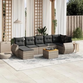 Set divano da giardino 8 pz con cuscini grigio in polyrattan