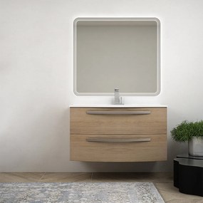 Mobile bagno Rovere tabacco 100 cm sospeso bombato modello Berlino con specchio led