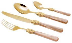 Posate Oro Pvd - Elena - Set 24 Pz Manico Perlato Champagne