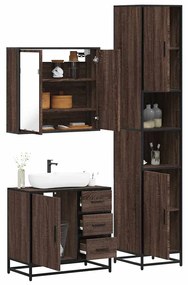 Set Mobili Da Bagno 3 Pz Rovere Marrone İn Legno Multistrato /