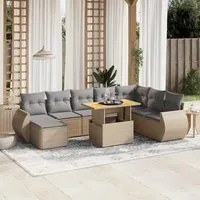 Set Divano da Giardino 9 pz con Cuscini Beige in Polyrattan 3275852