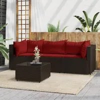 Set Mobili da Giardino 4 pz con Cuscini in Polyrattan Marrone 319815