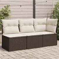 Divano da Giardino a 3 Posti con Cuscini in Polyrattan Marrone 366218