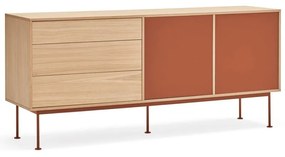 Cassettiera rosso mattone impiallacciata in rovere, larghezza 180 cm Yoko - Teulat