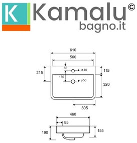 Kamalu - lavabo semi incasso rettangolare bianco | litos-460