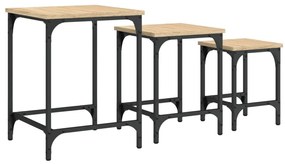 Tavolini impilabili 3 pz rovere sonoma in legno multistrato