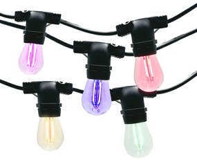 Catena di luci lineare 10 metri con 10 lampadine E27 Multicolore IP54 Nera Wisdom