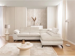 Divano angolare color crema (con penisola a destra/a L) con rivestimento in velluto a coste Marbeya – Ropez