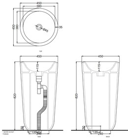 Cielo Fluid Lavabo 45 Cm H.82 Freestanding Centro Stanza Con Scarico A Terra Pomice