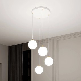 EMIBIG LIGHTING Lampada a sospensione Royal, a 4 luci, bianco opalino/bianco, vetro, E14