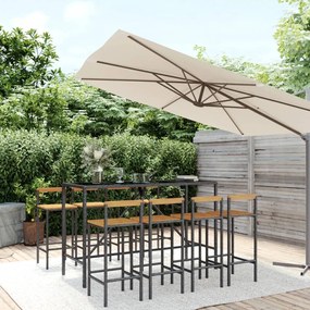 Set bar giardino 9 pz nero polyrattan e legno massello acacia