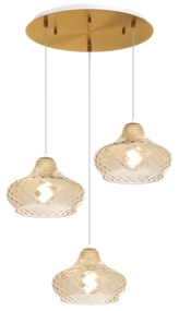 Lampadario Contemporaneo Dress Metallo Ottone Vetro Ambra 3 Luci E27