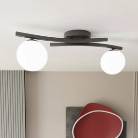EMIBIG LIGHTING Plafoniera OPUS, lunghezza 60 cm, opale/nero, vetro, a 2 luci.