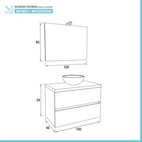 Mobile bagno sospeso 100 Town bianco top rovere fossile per lavabo dappoggio