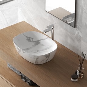 Lavabo D'Appoggio 50x38 Cm "Shelf" Marmonizzato Bianco