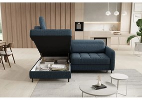 Divano angolare blu allungabile/con contenitore (con penisola a sinistra/a L) e rivestimento in velluto Barea – ELTAP