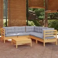 Set Divani da Giardino 6 pz con Cuscini Grigi Massello di Pino 3096676