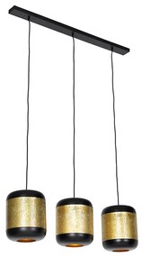 Lampada a sospensione vintage nera con ottone oblungo 3 luci - Kayleigh
