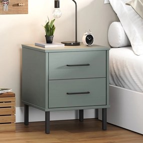 Comodino Con Gambe İn Metallo Grigio Legno Massello Pino Oslo /