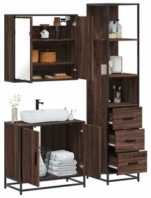 Set Mobili Da Bagno 3 Pz Rovere Marrone İn Legno Multistrato /