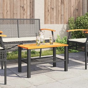 Tavolo da giardino nero 70x38x42cm in polyrattan e legno acacia