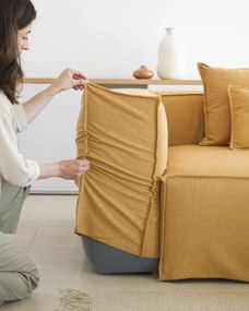Kave Home - Divano sfoderabile Blok 2 posti con chaise longue destra di lino senape