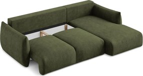 Divano angolare verde allungabile (con penisola a destra/con chaise lounge) con rivestimento in ciniglia Leila – Makamii
