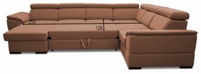 Divano letto angolare a U GRANADA con angolo universale e vano contenitore, marrone