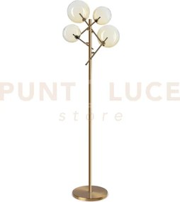 Equinoxe lampada da terra ottone antico e ambra in vetro 4 luci att...